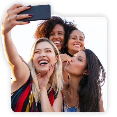 A group of content creators taking a selfie together.