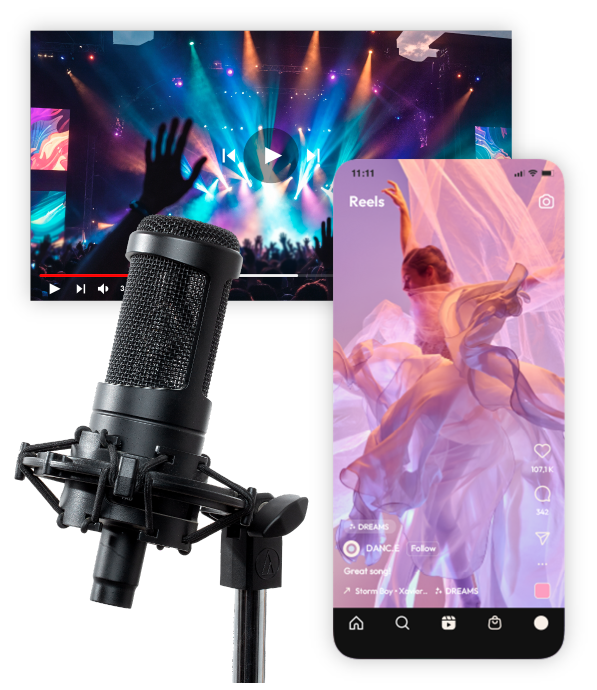 Illustration of background music on phone and desktop