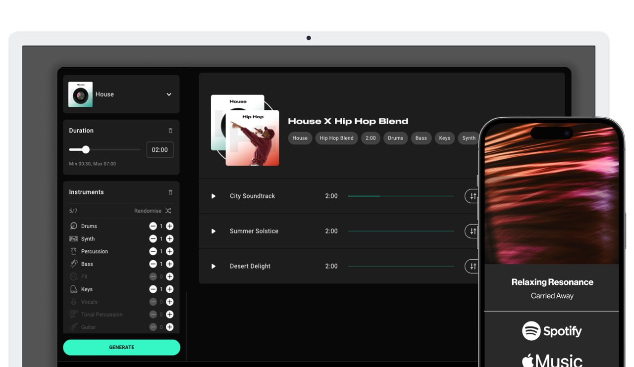 Illustration of the generator site from Loudly how it looks on imac and iphone